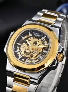 LONGLUX 1 件镂空自动机械男士腕表，不锈钢表带，商务腕表 - 彩色 - 查看 4