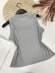Tank Top, Very Stretchy Fabric, Front With Sequins - 灰色 - 查看 2