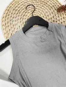 Tank Top, Very Stretchy Fabric, Front With Sequins - 灰色 - 查看 3