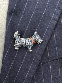 1pc Cute Crystal Studded Red Dog/Schnauzer Design Brooch, Holiday Gift For Girlfriend - Blue - View 6