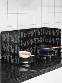 1pc Foldable Kitchen Stove Splash Guard, Heat-Resistant Aluminum Oil Barrier Protector, Printed Foil Heat Insulation Panel - For Kitchen & Dining Room Use (For Double Stove, 2 Panels Need To Be Purchased)