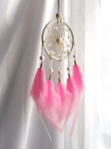 1pc Faux Pearl & Feather Dreamcatcher Decor, Mori Style Feather Wind Chime Ornament, Gifts For Girls, Birthdays, Useful As Car Decorations, Room, Home, Wedding Party Decor (Artificial Feathers),Home Decor ,Room Decor,Wall Decor Graduation
