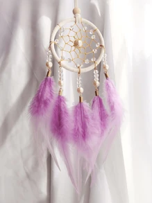 1pc Faux Pearl & Feather Dreamcatcher Decor, Mori Style Feather Wind Chime Ornament, Gifts For Girls, Birthdays, Useful As Car Decorations, Room, Home, Wedding Party Decor (Artificial Feathers),Home Decor ,Room Decor,Wall Decor Graduation