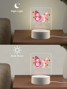 1pc Custom Name Creative Gift Pink Butterfly And Flowers Send To Boys Girls Or Friends 3D Light Illusion LED Night Light Warm Light Birthday Gift Decoration Desk Lamp Night, Valentine Day Decor Stylish, Adorable, Colorful Custom, Personalized, Unique Ideal Gifts For Her Friends, Son, Daughter, School Students, Workers, Kids For Anniversaries, Office Decor, Elegant Living ,Urban Gala ,Fashion Decor - Butterfly+1 Name 01 - View 5