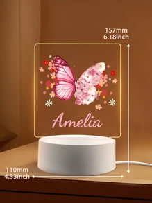 1pc Custom Name Creative Gift Pink Butterfly And Flowers Send To Boys Girls Or Friends 3D Light Illusion LED Night Light Warm Light Birthday Gift Decoration Desk Lamp Night, Valentine Day Decor Stylish, Adorable, Colorful Custom, Personalized, Unique Ideal Gifts For Her Friends, Son, Daughter, School Students, Workers, Kids For Anniversaries, Office Decor, Elegant Living ,Urban Gala ,Fashion Decor - Butterfly+1 Name 01 - View 6