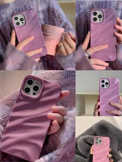 Y2K 3D Wavy Silk Texture Glossy Electroplated Crinkle Anti-Drop Phone Case Compatible With Iphone 15/15 ProMax/15 Pro/15 Plus/11/12/13/14/16 ProMax/XS/XR/11 Pro/11 ProMax/12 Pro/12 ProMax/13 Pro/13 ProMax/7 Plus/14 Pro/14 ProMax/14 Plus/16 Pro/16 Plus/7 Plus/8 Plus/8/SE2 Waterproof Shockproof Scratch Resistant