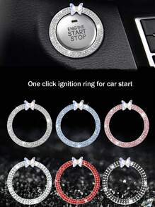 1pc One Click Start Decorative Ring Car Double Row Crystal Butterfly Ignition Ring Ignition Switch Button Decoration Protection - one-size - View 1