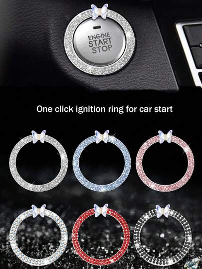 1 件装一键启动装饰环汽车双排水晶蝴蝶点火环点火开关按钮装饰保护