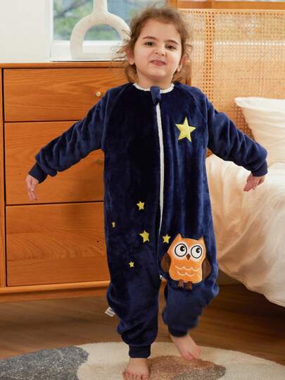 MICHLEY MICHLEY 1Pc Flannel Baby Sleeping Bag 0-7 Years Unisex Pajamas, Long Sleeve Zipper Wearable Sleeping Bag Suitable For Autumn And Winter Boys Girls Cute Casual Suitable For Fun And Vacation Baby Products