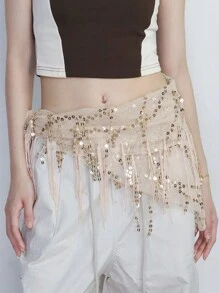 1pc Women's Dance Waist Chain & Belt, Jazz & Belly Dance Performance Hip Scarf Sequin Tassel Triangle Decorated Waistband