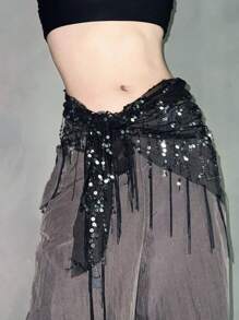 1pc Women's Dance Waist Chain & Belt, Jazz & Belly Dance Performance Hip Scarf Sequin Tassel Triangle Decorated Waistband
