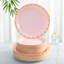 24pcs Pink & Gold Floral Disposable Plates & Napkins Set, Paper Plates & Napkins For Party, Birthday, Wedding, Family Picnic,Christmas