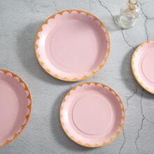 24pcs Pink & Gold Floral Disposable Plates & Napkins Set, Paper Plates & Napkins For Party, Birthday, Wedding, Family Picnic,Christmas