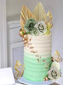 Bộ 26/29 chi tiết hoa hồng nhân tạo lá cọ trang trí bánh trang trí bánh bướm, thích hợp cho lễ cưới theo phong cách Bohemian, vật dụng tiệc sinh nhật - màu xanh lá - Xem 2