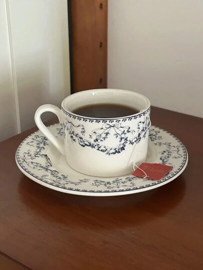 1 Set de vajilla cerámica floral vintage francés, incluye plato de postre, taza y platillo, apropiado para té de la tarde, café, desayuno en casa, oficina, restaurante o cualquier ocasión