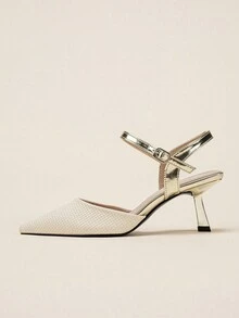 Giày cao gót mũi nhọn cho nữ, giày cao gót khoét lỗ, giày cao gót thoải mái khi đi làm, dự tiệc và mặc hàng ngày - Màu be - Xem 7