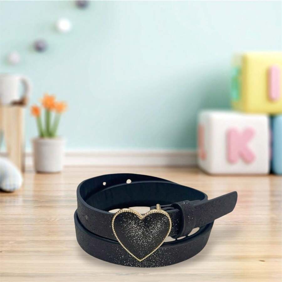 Children's Belt With Heart Buckle And Shining - màu đen - Xem 1