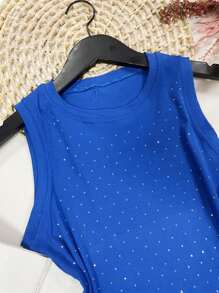 Tank Top, Very Stretchy Fabric, Front With Sequins - 寶藍色 - 查看 3
