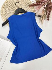 Tank Top, Very Stretchy Fabric, Front With Sequins - 寶藍色 - 查看 2