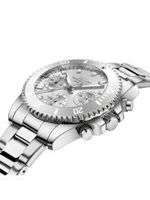 BIDEN 1pc Ladies' Watch, Chronograph, Waterproof, Calendar, Stainless Steel Strap, Stylish And Elegant Quartz Ladies' Watch+Free Steel Strip Cutting Tool+Free Box