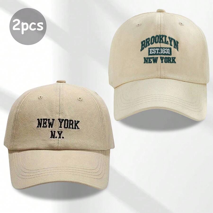 2pcs Beige Oversized Sun-Shading Fashionable Baseball Cap