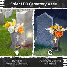 Senmeo 1Pcs Solar Cemetery Vase, Cross Lamp Memorial Flower Holder With LED,  Headstones Vases With Spike, Halloween Christmas Decoration Memorial, Remembrance Gift For Outdoor Yard Patio Loss Of Loved One