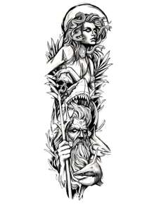 1 feuille de grand tatouage temporaire de manches à bras complet avec motifs de Méduse, Zeus et serpents pour femmes adultes, jambes, cuisses, épaules. Tatouages de manches réalistes, imperméables et longue durée pour hommes.