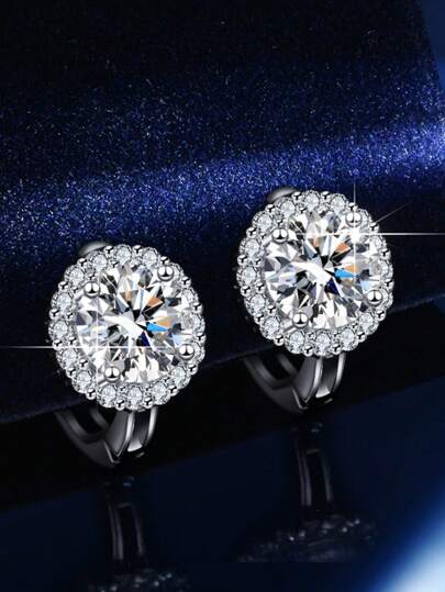 1 par de pendientes de moissanita de 2 quilates, color D, claridad VVS, con certificado GRA, de plata de ley 925 chapada en platino con forma de U y halo redondo, piedra central de 1 quilate, con brillo y chispa brillante, adecuado para compromiso, boda, regalos de dama de honor, fiestas de boda, fiestas vintage, uso diario y eventos formales