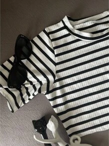 Women's Cropped Blouses Short Sleeve AnaRuga - 白色條紋 - 查看 3