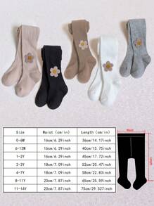 5pcs/Pack Girls Toddler Minimal Flower Decor Vertical Striped Leggings, Suitable For Daily Life