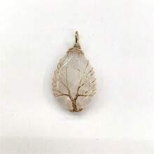 精致金铜线花朵吊坠项链天然石水滴丝生命之树吊坠项链 - 彩色 - 查看 15