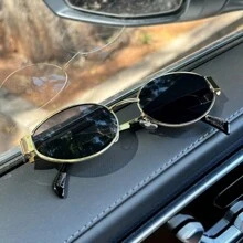 Vintage Oval Decorative Glasses, Women's Small Metal Frame Fashion Glasses, Women's Decorative Glasses, Beach Accessories, Summer Beach Vacation & Outdoor Travel Glasses, Vintage Oval Frame, Suitable For Outings, Back To School Season - Black - View 7