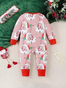 Christmas Santa Claus Print Infant Jumpsuit For Baby Boys & Girls - Red and White - View 3