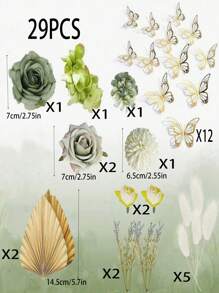 Bộ 26/29 chi tiết hoa hồng nhân tạo lá cọ trang trí bánh trang trí bánh bướm, thích hợp cho lễ cưới theo phong cách Bohemian, vật dụng tiệc sinh nhật - màu xanh lá - Xem 9
