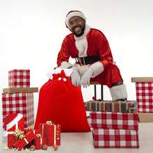 1 Túi quà khổng lồ hình ông già Noel màu đỏ, Túi Giáng sinh cỡ lớn có thể tái sử dụng, Túi rút nhung Giáng sinh mềm màu đỏ để gói quà, trang trí cây thông Noel - màu đỏ - Xem 4