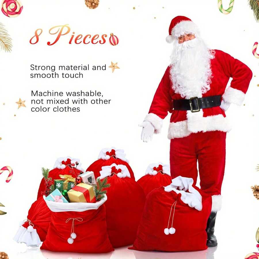 1 Túi quà khổng lồ hình ông già Noel màu đỏ, Túi Giáng sinh cỡ lớn có thể tái sử dụng, Túi rút nhung Giáng sinh mềm màu đỏ để gói quà, trang trí cây thông Noel - màu đỏ - Xem 1