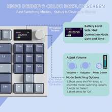Attack Shark K86 Mechanical Gaming Keyboard Wireless 75% TKL, 2.4G Wireless/BT/USB-C, RGB Gasket Keyboard QWERTY, Color Display, Rotary Knob, Hot Swap Linear Switch - Purple & Grey - View 2