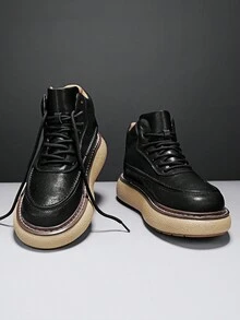 Giày thể thao cổ cao thường ngày cho nam, phong cách Anh cổ điển, đế dày, da cao cấp, thoải mái, không thấm nước, đế mềm - màu đen - Xem 1