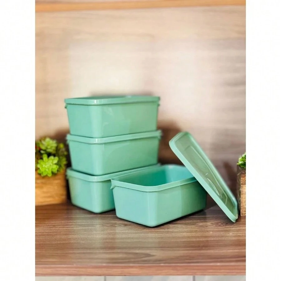Kit Of 10 Rectangular Plastic Storage Containers 1L. - 綠色 - 查看 1