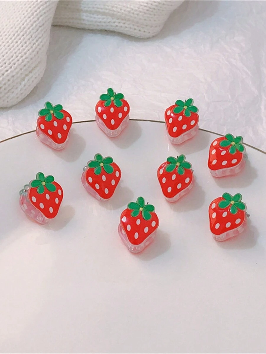 10 个/包可爱迷你草莓形发夹，时尚配饰发夹，适合女士和女孩，适合甜美风格 - 彩色 - 查看 1