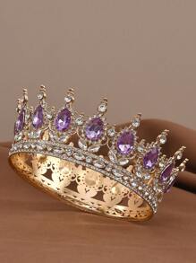 1pc Bride Crown Tiara, Wedding Crown Alloy Crystal Headpiece, Birthday Party Christmas Carnival Decoration Hair Accessory - Round Crown HG384 - View 9