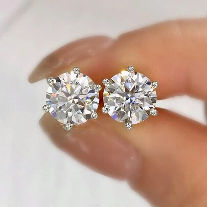 1 Cặp Hoa tai cổ điển 6 móng vuốt Hoa tai kim cương Moissanite 2ct Hoa tai bạc Sterling S925 Hoa tai cưới Hoa tai đính hôn Trang sức sang trọng làm quà tặng cho bé gái Phụ nữ Kỷ niệm