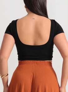 Viscolycra Open Back Crop Top - màu đen - Xem 1