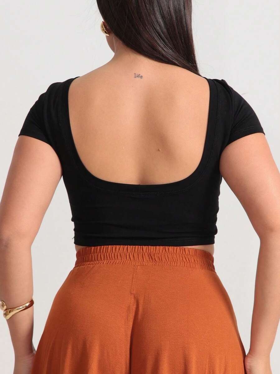 Viscolycra Open Back Crop Top - màu đen - Xem 1