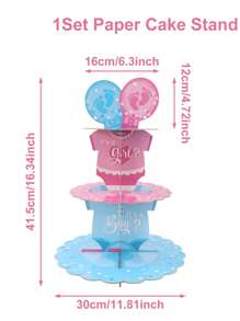 1/2Sets 3 Tiers Gender Revealing Cupcake Cake Stand Babe Shower Birthday Party Decorations, Cardboard Cupcake Holder Cupcake Tower For Gender Revealing Party Supplies,Creative DIY Cake Decor