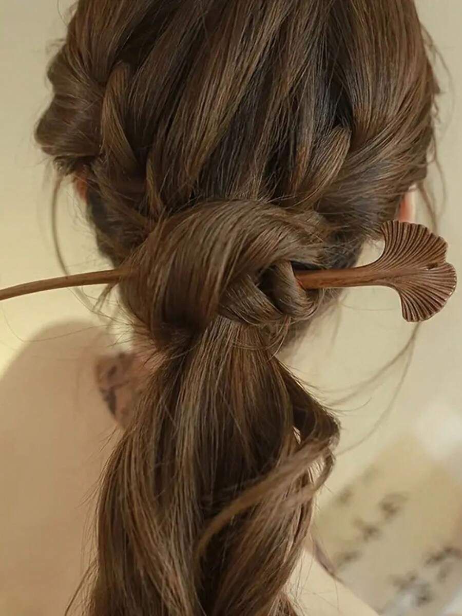 1 件，古董木制发夹套装：优雅的银杏叶设计，完美打造经典外观 - 手工制作 - 蓮蓬棕色 - 查看 1
