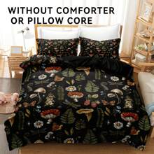3 Peças Conjunto de Roupa de Cama com Estampa de Floresta de Cogumelos e Floral em Poliéster, Adequado para Quarto e Quarto de Hóspedes. Confortável Conjunto de Edredom, Presente Ideal para Família e Amigos (1*Capa de Edredom + 2*Fronhas, Sem Enchimento) - terno 1 - Visão 6