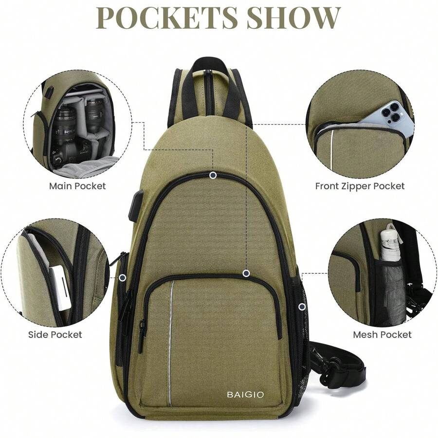 BAIGIO Camera Sling Backpack Camera Bag For DSLR SLR Mirrorless Camera