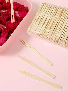 100 chiếc nĩa tre dùng để khai vị, nĩa tre dùng một lần để ăn hoa quả, nĩa xiên trái cây, nĩa xiên cocktail, nĩa bánh ngọt, nĩa bánh ngọt và tráng miệng gia dụng, nĩa khai vị, đồ dùng tiệc cưới, xiên tre độc lập, nhà bếp, khuyến mại Giáng sinh - Màu vàng - Xem 7