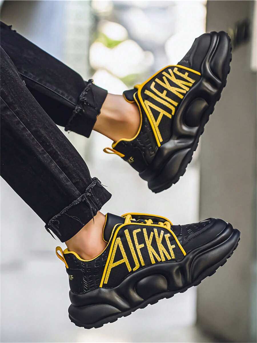 男士户外低帮厚底时尚运动鞋，新款低帮耐磨轻便舒适运动鞋 - 黑色 - 查看 1